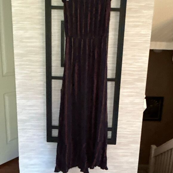 Elan navy pinstriped strapless gauze peasant maxi dress size S resort wear - Picture 7 of 7